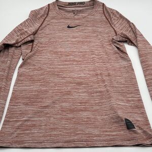 Nike Pro Dri-Fit Athletic Shirt Small Men Brick Red Stripe Poly Crew 7.14